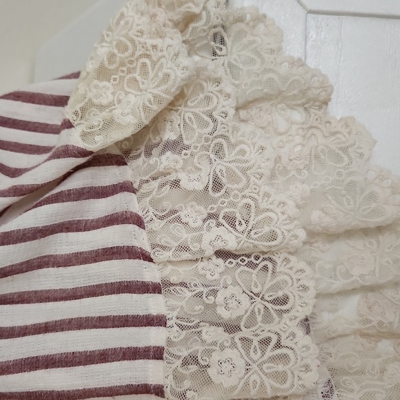 TShirt Dress Striped Sleeveless with Lace Hem Pockets Summer Beach Vacation - Picture 6 of 10